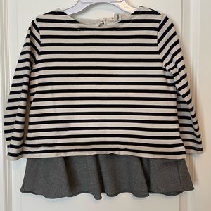 CrewCuts Navy striped LS Blouse with denim ruffle
